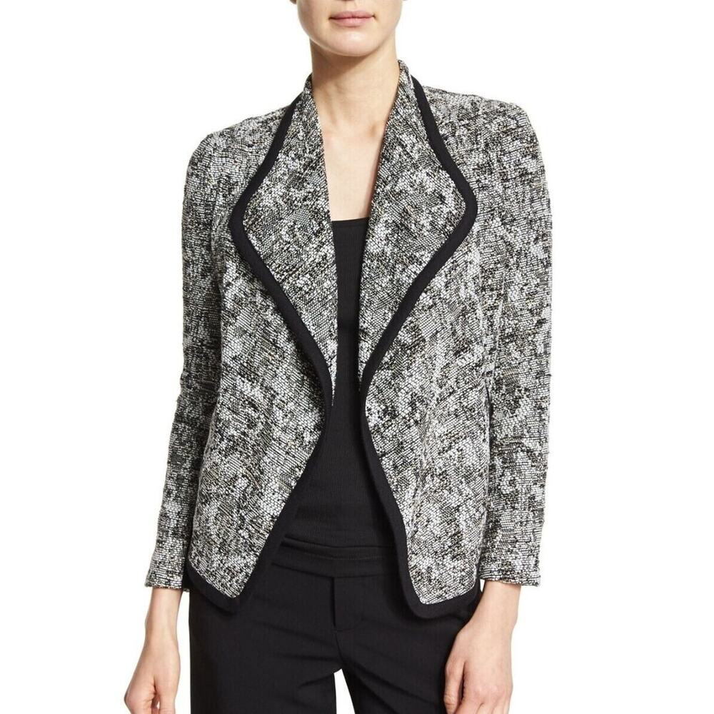 Vince Drape Front‎ Boucle Blazer Jacket Open Front Woven Knit Black White Size 2